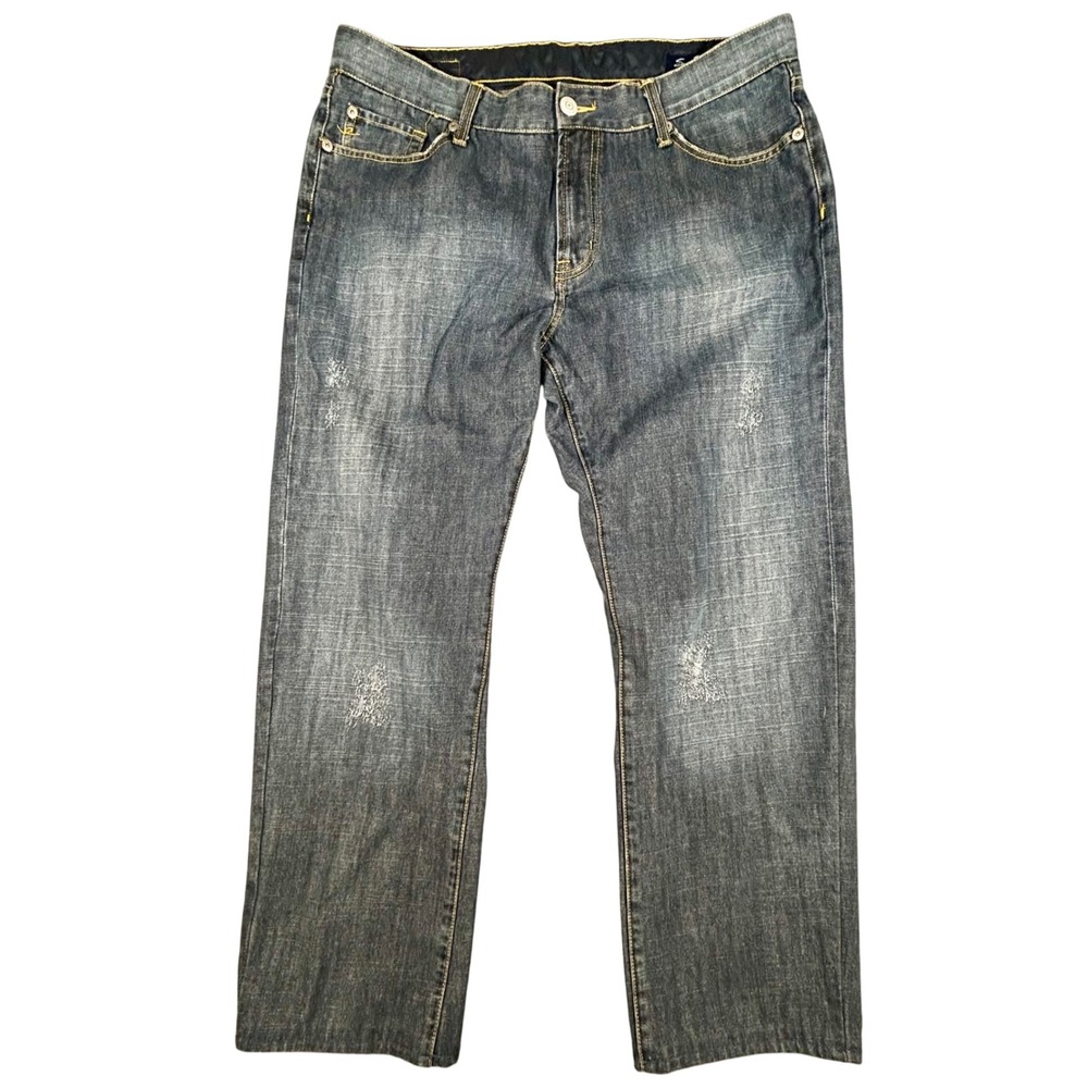 Seven7 For All Mankind Jeans Mens 38 Denim Blue Relaxed Distressed Tailored‎ Hem